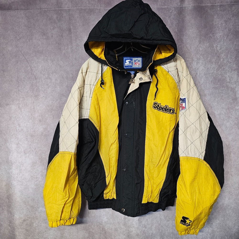 Vintage 90s Starter NFL Pittsburgh Steelers Hooded Winter Parka Jacket Mens M
